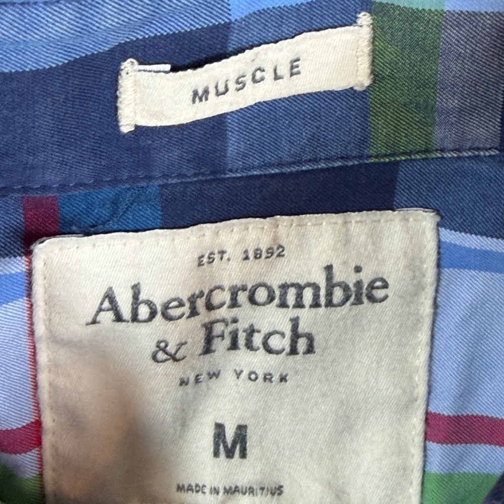 Abercrombie & Fitch Men's Muscle Blue and Green Plaid Shirt - Picture 6 of 9